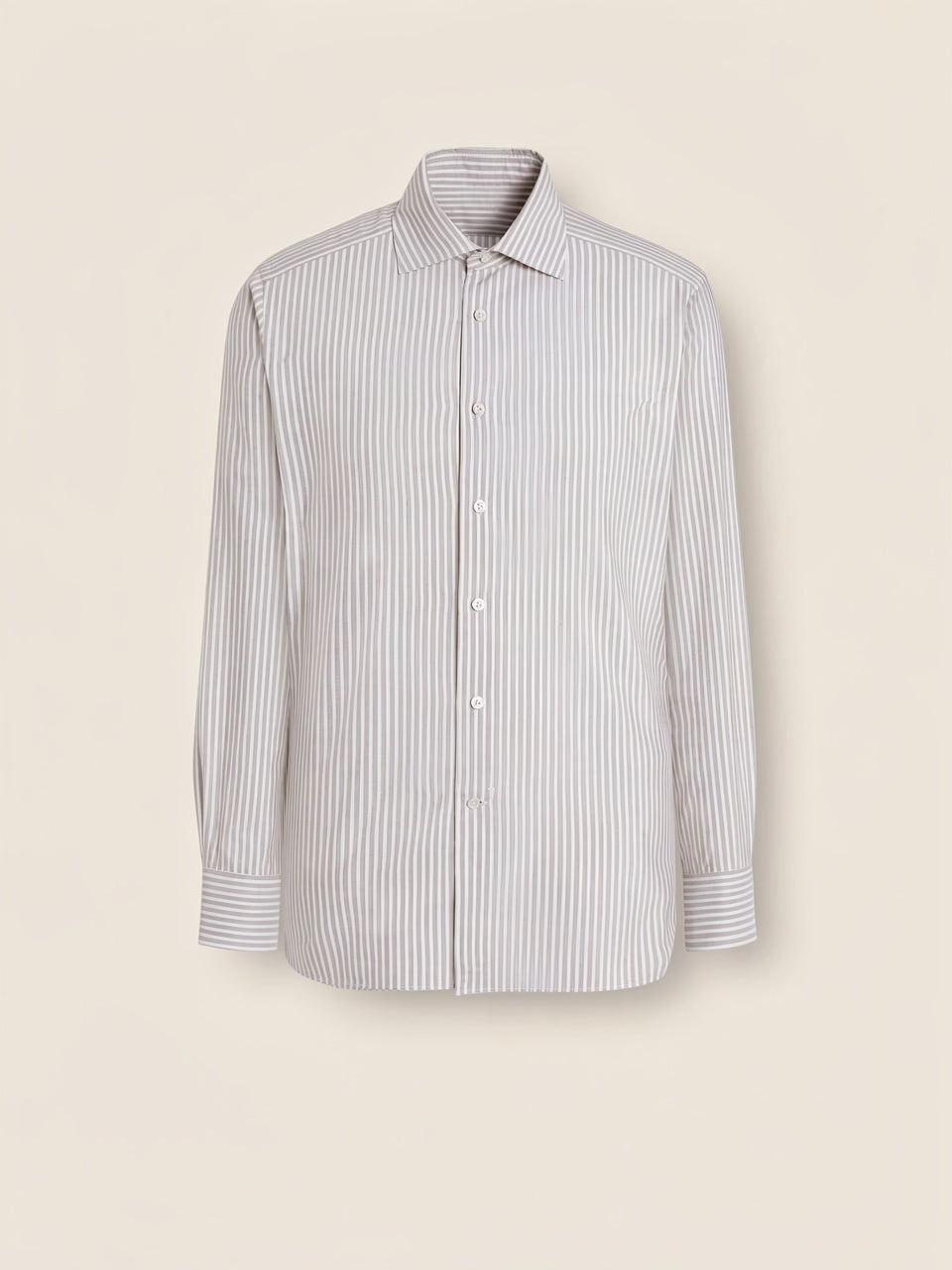 Brown and White Striped Silk and Cotton Blend Shirt