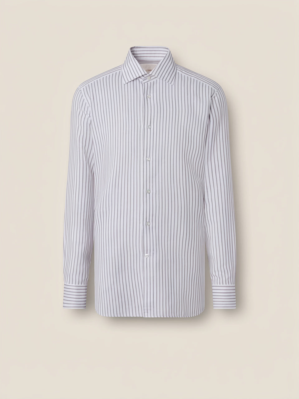 Dark Brown and White Striped Cotton Linen and Silk Shirt