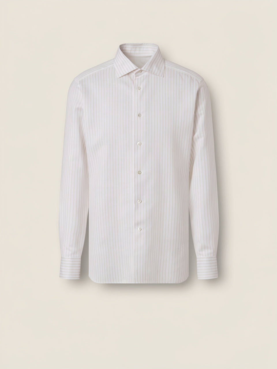 Light Taupe and White Striped Cotton Linen and Silk Shirt