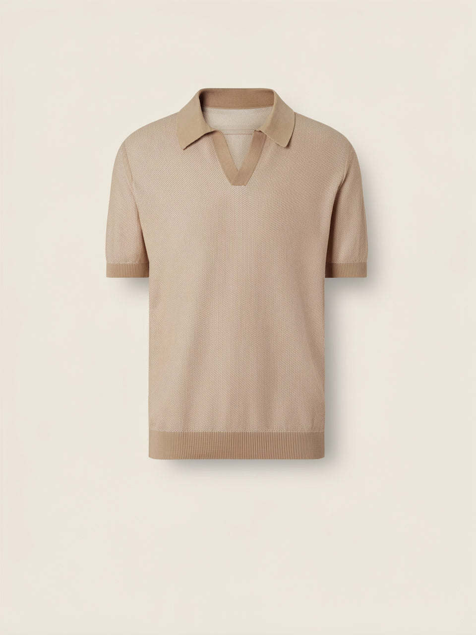 Ivory and Light Taupe Cotton Polo Shirt
