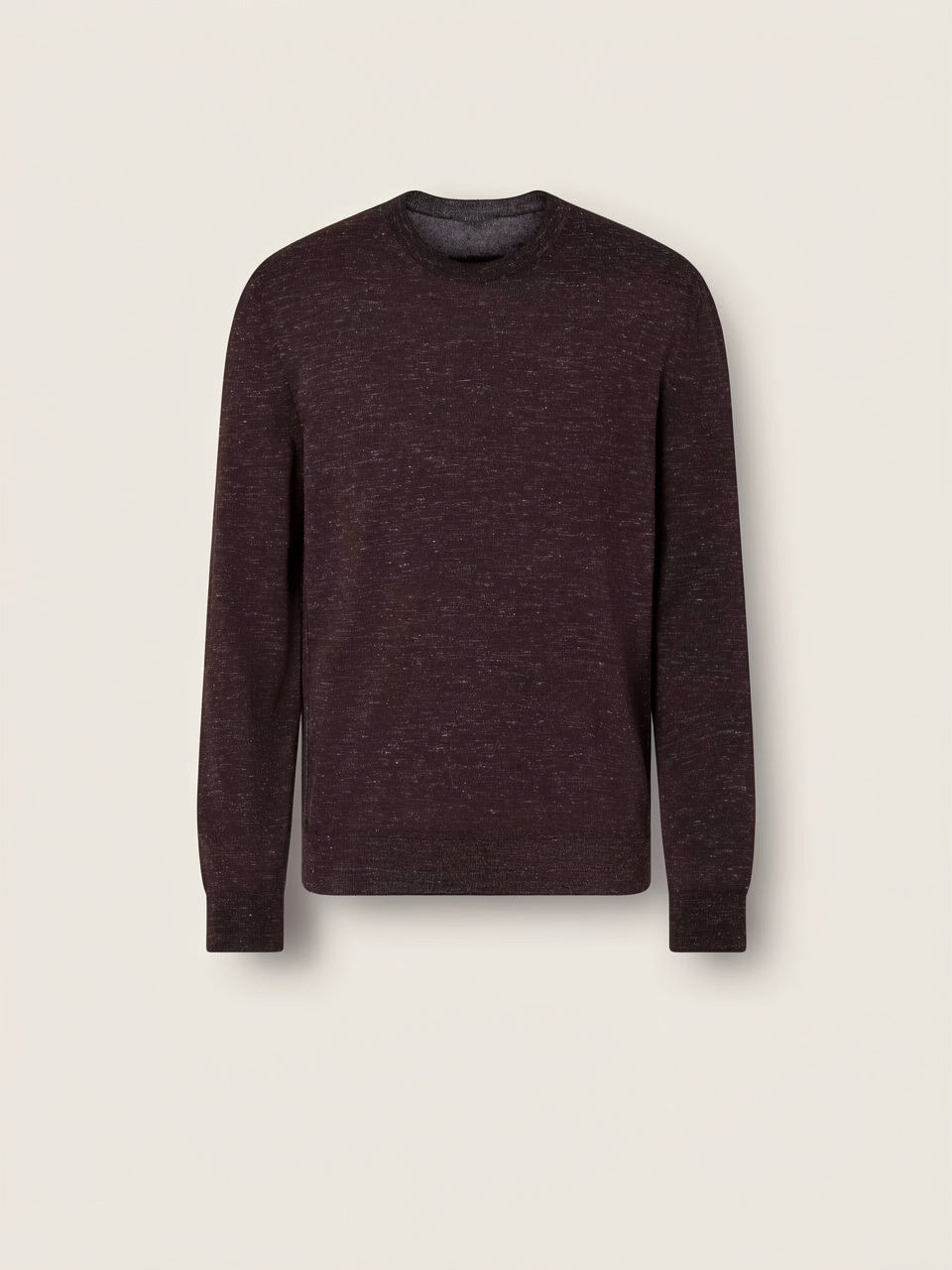 Dark Brown Mélange Silk Cashmere and Linen Crewneck
