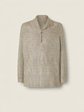 Olive Green and White Prince of Wales Crossover Linen Wool and Silk Shirt