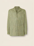 Olive Green Prince of Wales Crossover Linen Wool and Silk Shirt