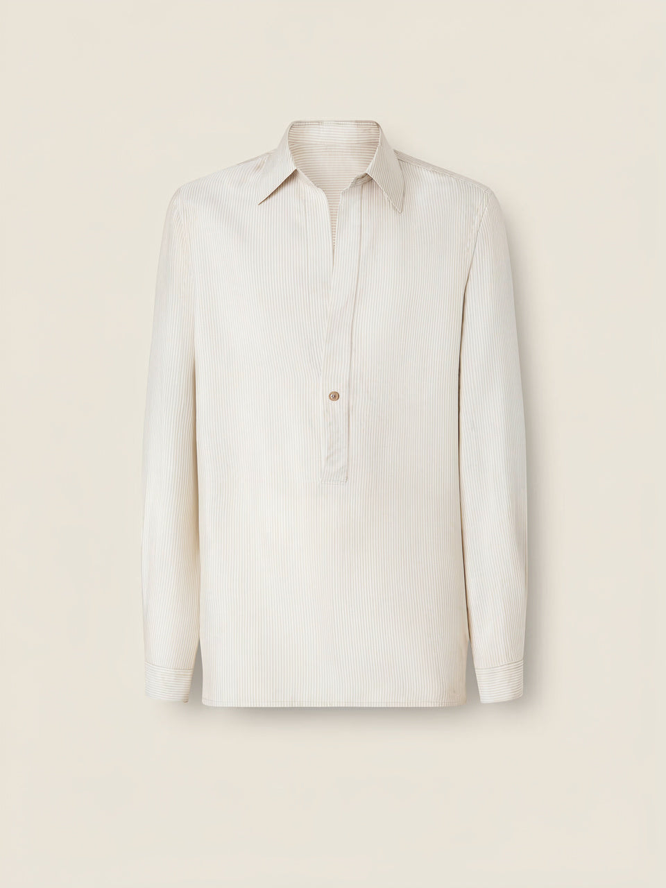 White and Beige Striped Silk Shirt
