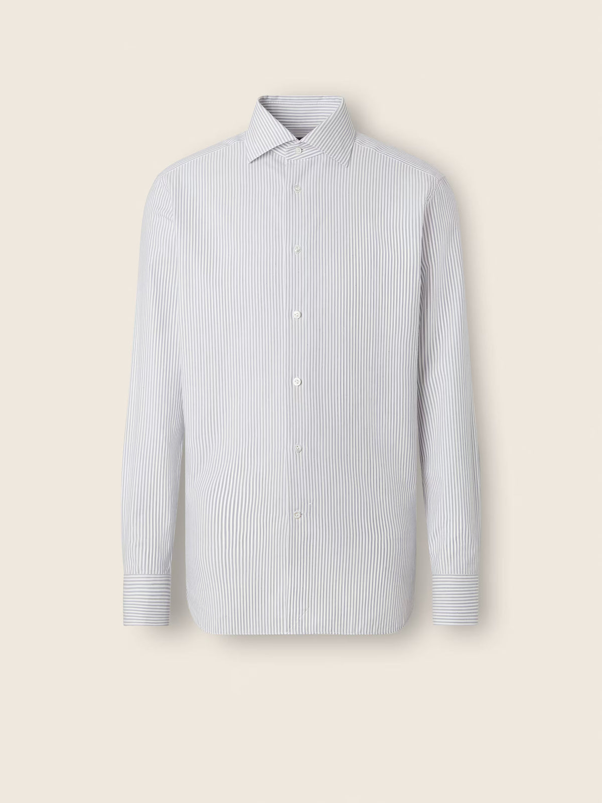 Navy Blue and White Striped Cotton and Cashmere Shirt