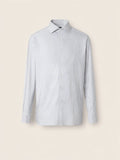 White and Navy Blue Striped Silk Cotton and Cashmere Shirt