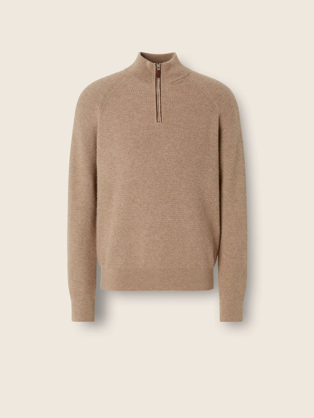 Light Beige Mélange O. Cashmere Zip Mock Sweater
