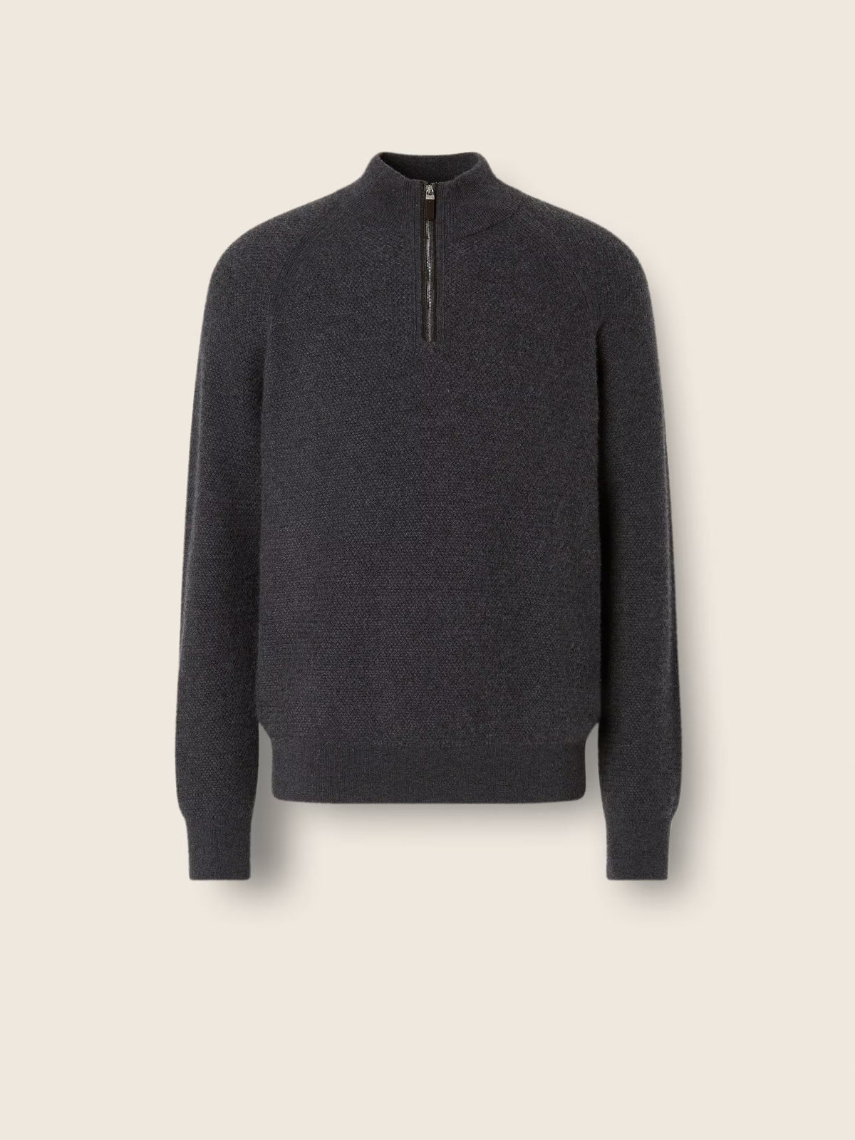 Dark Grey Mélange O. Cashmere Zip Mock Sweater