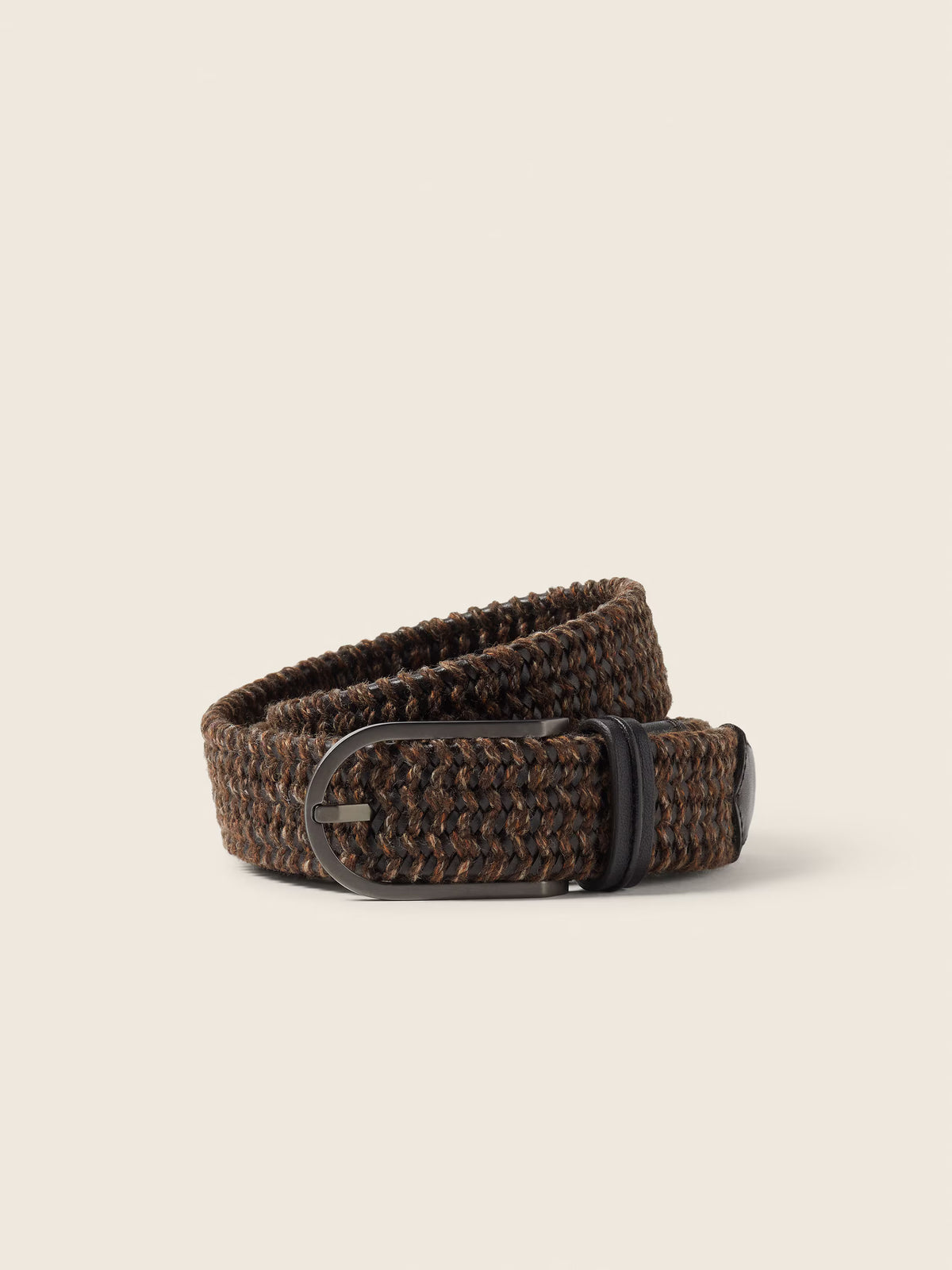 Dark Brown Leather and Wool Blend Belt