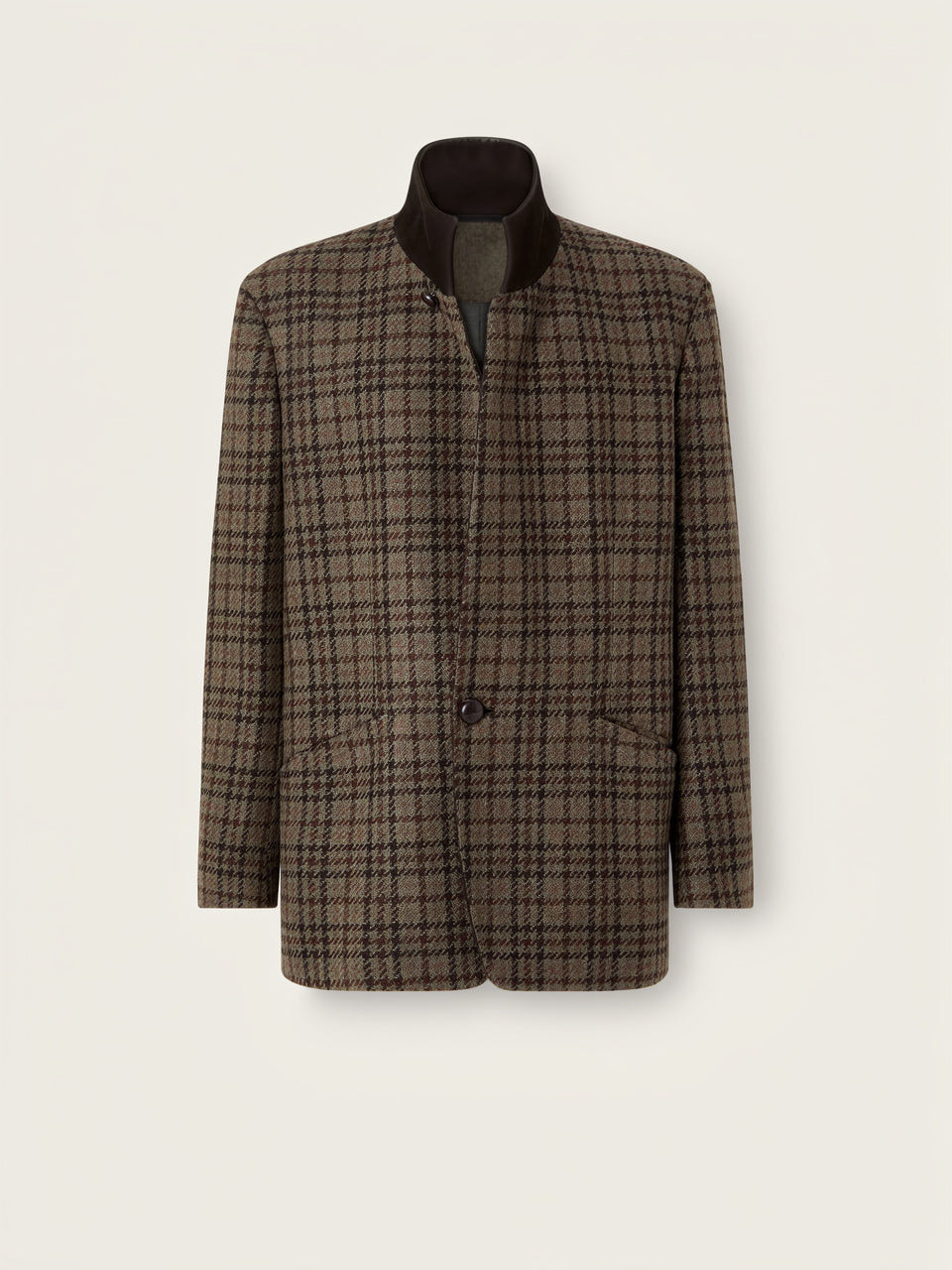 Dark Olive Green and Brown O. Cashmere Chore Jacket