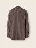 Dark Brown and Cream White Pinstriped Silk Shirt